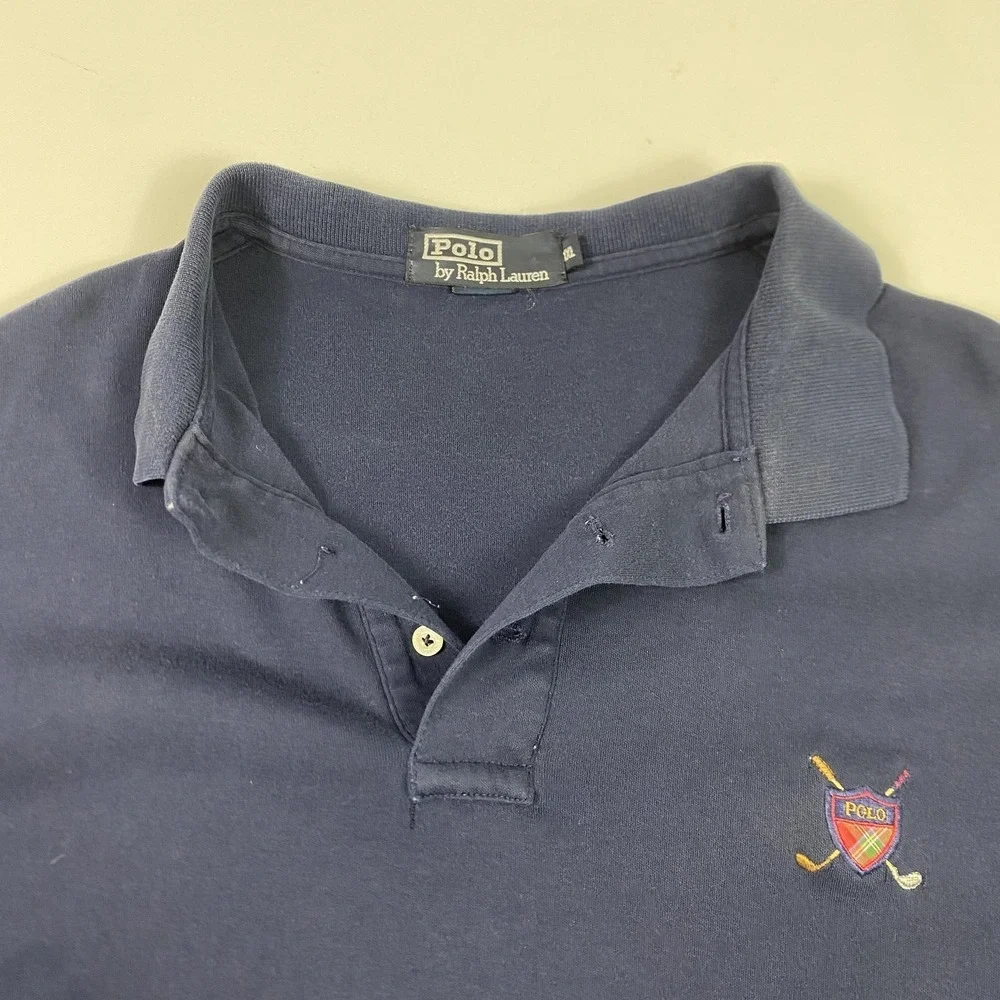 Polo Ralph Lauren‎ Polo Shirt Mens 2XL Navy Blue Golf Crest Embroidered Knit